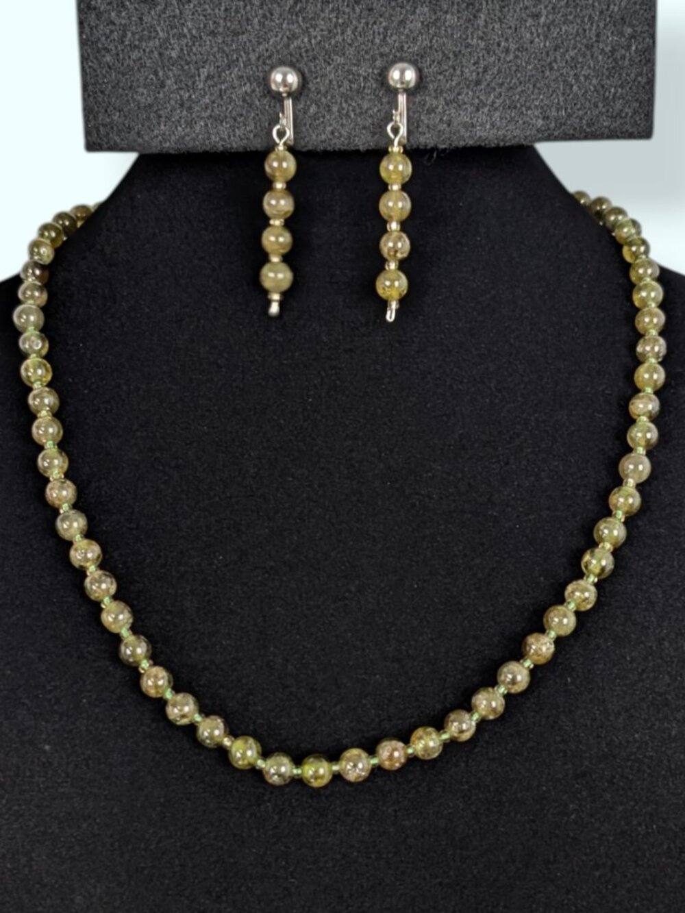 Vintage 6mm Green Vesuvianite / Idocrase Beaded Demi Parure